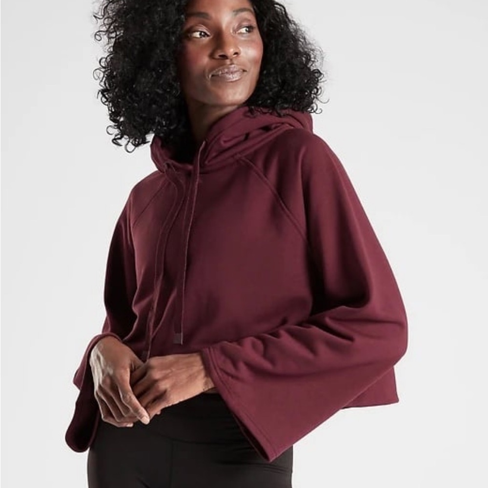 Athleta Cropped Wide Fit Burgundy Athletic Hooded Sweatshirt Size Large
